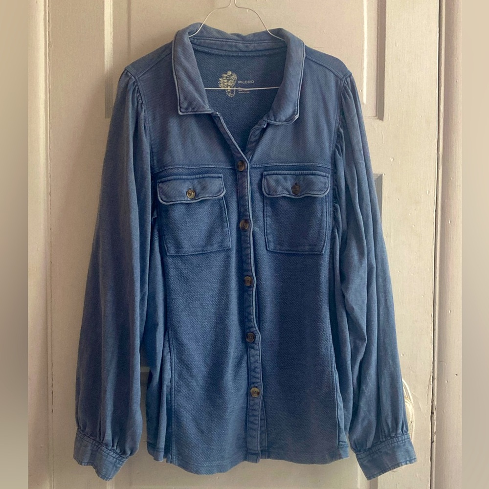 Pilcro Anthropologie Button Up Long Puff Sleeve Blouse